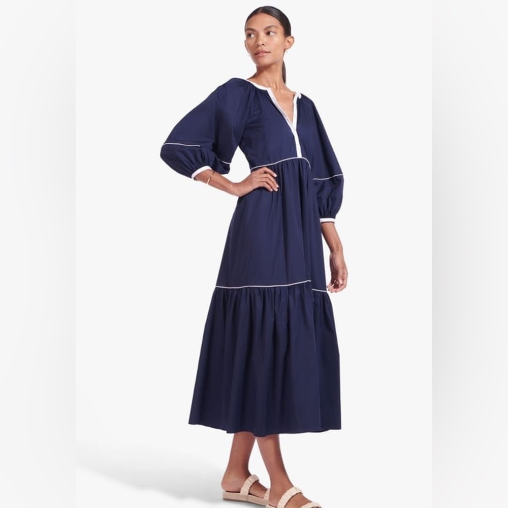 STAUD Demi Dress Tiered Maxi Blue Medium NWT